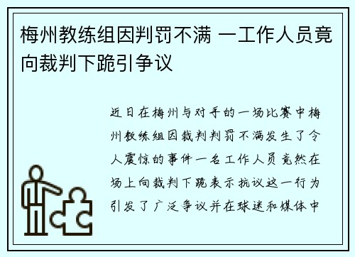 梅州教练组因判罚不满 一工作人员竟向裁判下跪引争议 梅州教练组因判罚不满 一工作人员竟向裁判下跪引争议